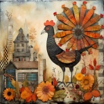 Colorful Rustic Fall Chicken Art