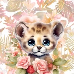 Floral Lion Cub Watercolor Art