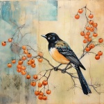 Autumn Bird Berries Calendar Art