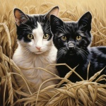 Cats In Autumn Grass