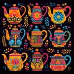 Colorful Coffee Tea Pots Art