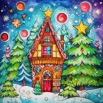 Christmas Candy House Doodle Art
