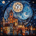 Whimsical Clock Village Art