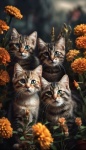 Little Kittens Cats Flowers