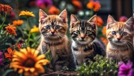 Little Kittens Cats Flowers