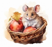 Mouse In Basket Of Apples Art