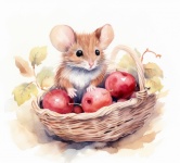 Mouse In Basket Of Apples Art