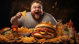 Obese Man And Junk Food