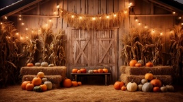 Pumpkins And Wooden Barn