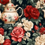 Seamless Pattern Floral Teapot