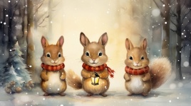 Squirrels Illustration In Winter