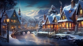 Traditional Winter Village Illustration