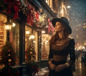 Vintage Woman In Town At Christmas