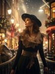 Vintage Woman In Town At Christmas