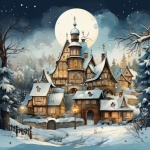 Winter Village Calendar Art