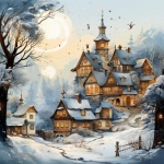 Winter Village Calendar Art