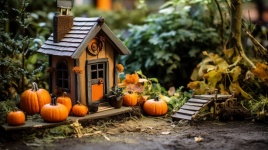 Wooden Cottage In Fall