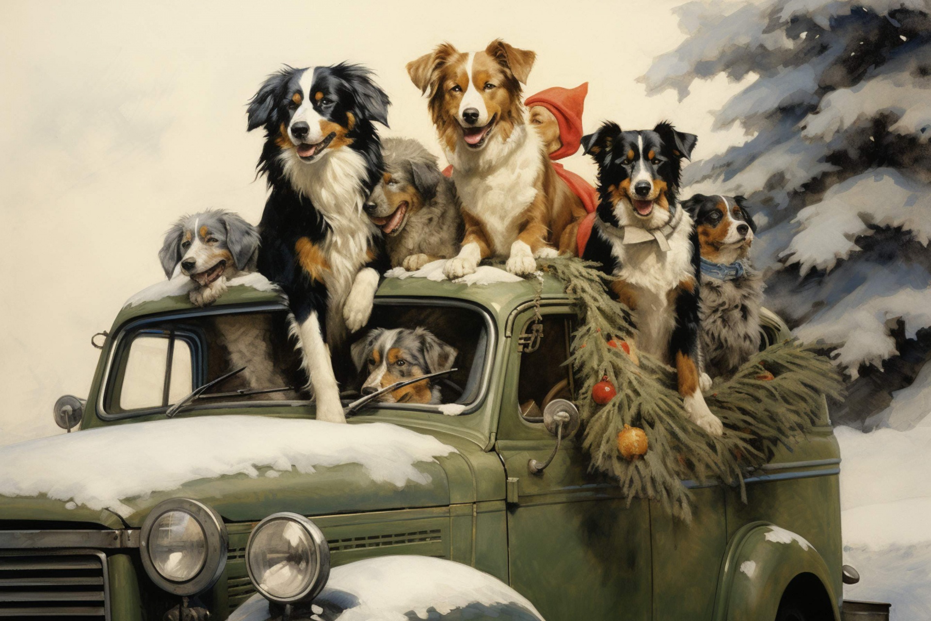 Illustration of dogs during Christamas season
