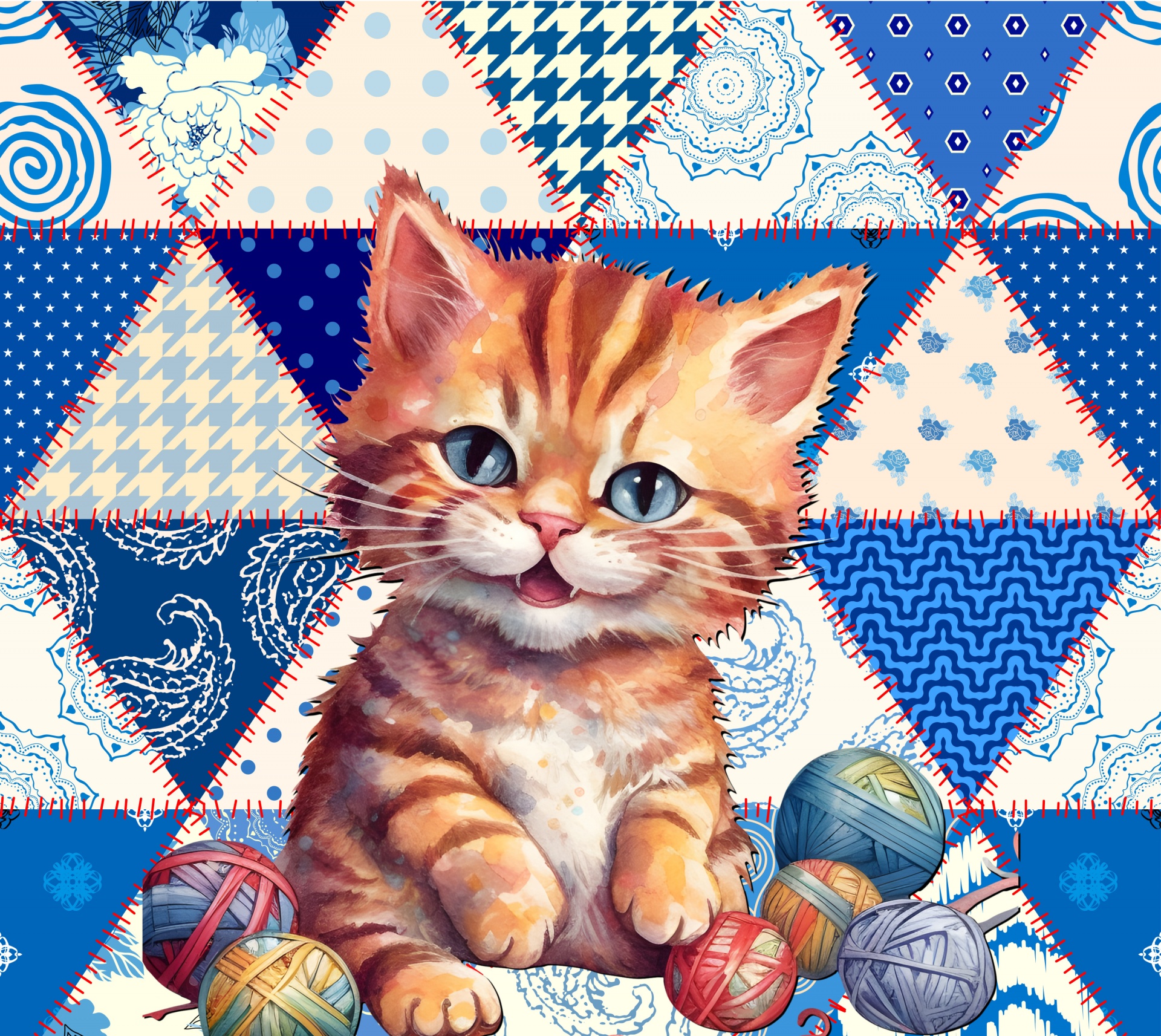 Cat And Yarn Illustration