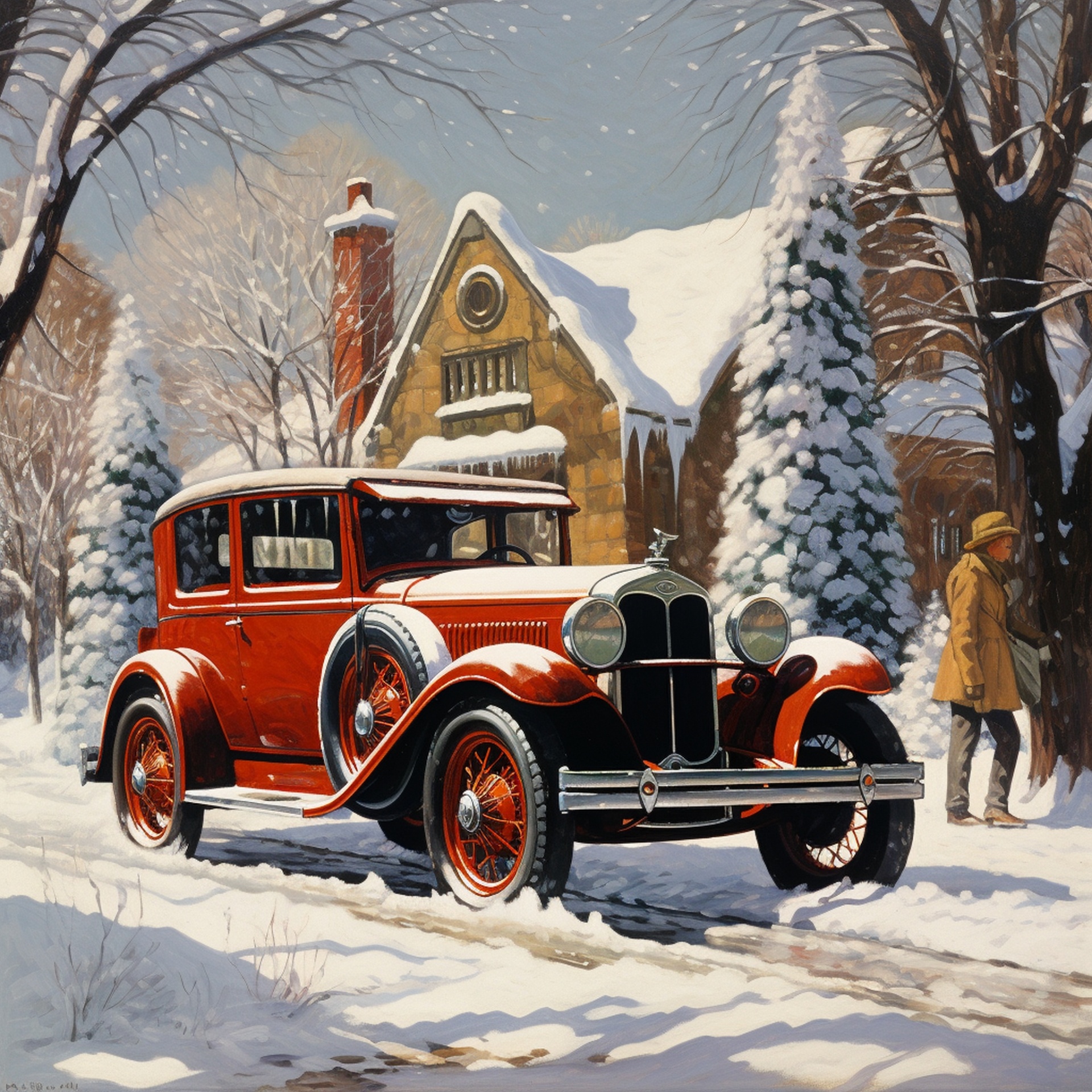 Vintage Automobile Winter Art Free Stock Photo - Public Domain Pictures