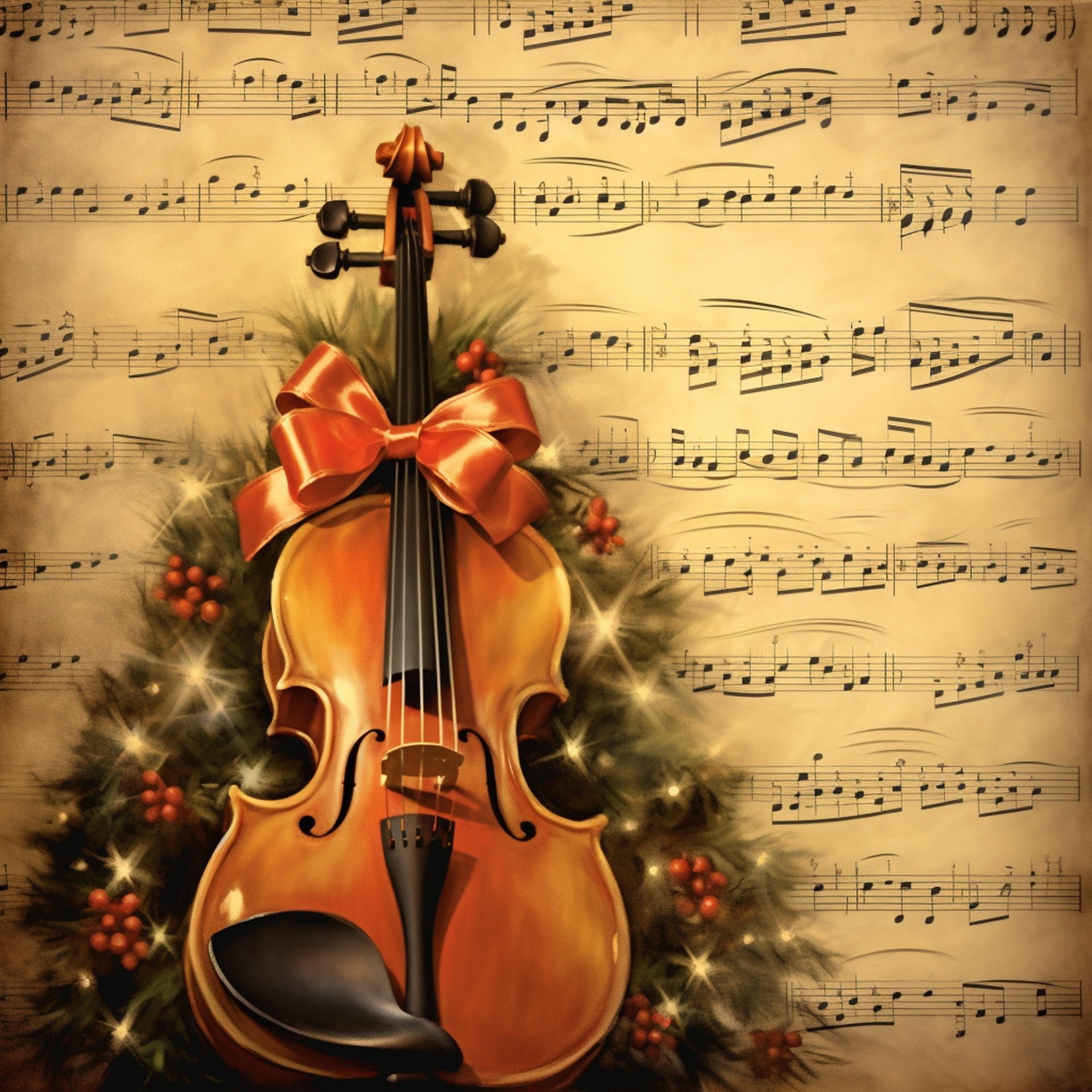 Vintage Christmas Cello Music Art