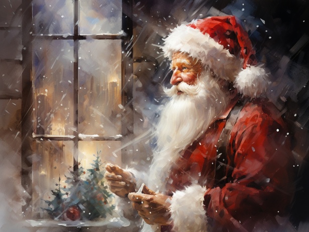Babbo Natale alla finestra di notte Immagine gratis - Public Domain Pictures