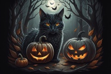 Black Cat And Pumpkins Background