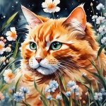 Cat In Flowers Watercolor