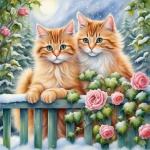 Cats Snow Roses Watercolor
