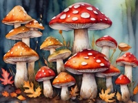 Toadstools Mushrooms Watercolor Art