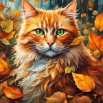 Ginger Cat Autumn Leaves