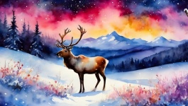 Deer Christmas Winter Art