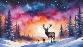 Deer Christmas Winter Art