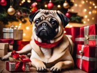 Dog Pug Christmas Art