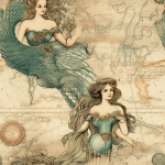 Seamless Vintage Mermaid Maps Paper