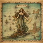 Vintage Mermaid On Map Art