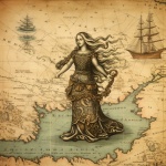 Vintage Mermaid On Map Art