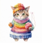Knitting Yarn Cat Art
