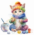 Knitting Yarn Cat Art