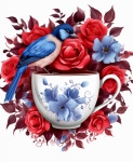 Bluebird Floral Teacup With Bird