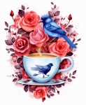 Bluebird Floral Teacup With Bird