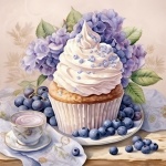 Vintage Blueberry Cupcake Art