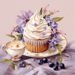 Vintage Blueberry Cupcake Art