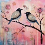 Pink Love Birds Calendar Art