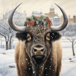 Christmas Bison Buffalo Art