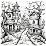 Black White Haunted House Drawing