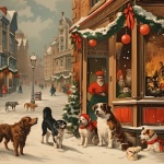 Vintage Christmas Dogs In City