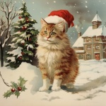 Christmas Cat In Winter Snow