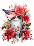 Christmas Bird Floral Teapot