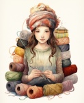 Knitting Girl Art